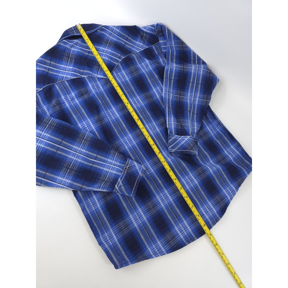Rock & Roll Cowboy size M Boys Blue Plaid Pearl Snap Long Sleeve Western Shirt - Picture 6 of 6